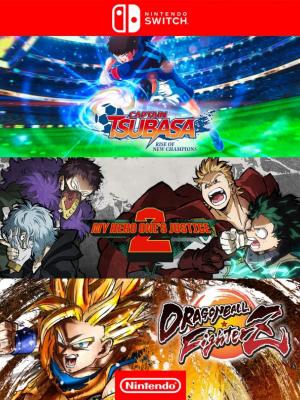 3 juegos en 1 CAPTAIN TSUBASA RISE OF NEW CHAMPIONS mas MY HERO ONES JUSTICE 2 mas DRAGON BALL FIGHTERZ - NINTENDO SWITCH